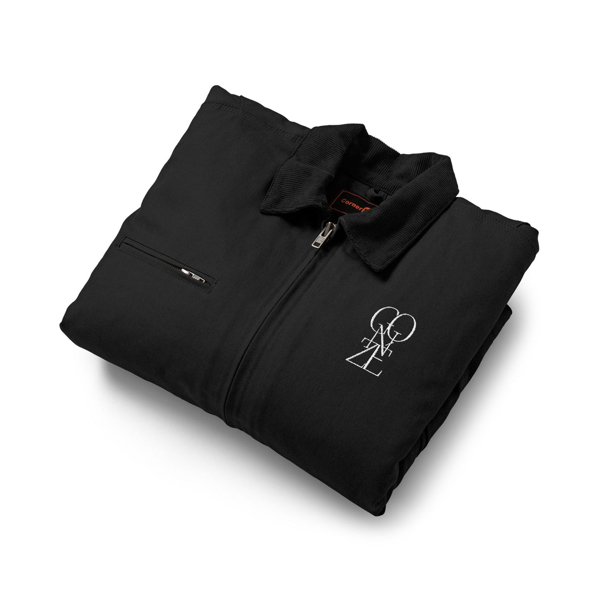 Detalle de chaqueta GONZÉ Skull Duck negra doblada