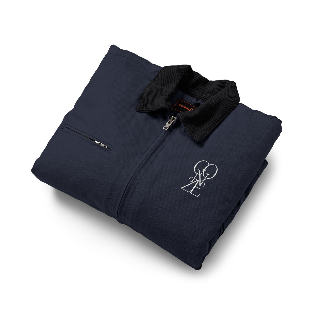 Detalle de chaqueta GONZÉ Skull Duck azul marino doblada
