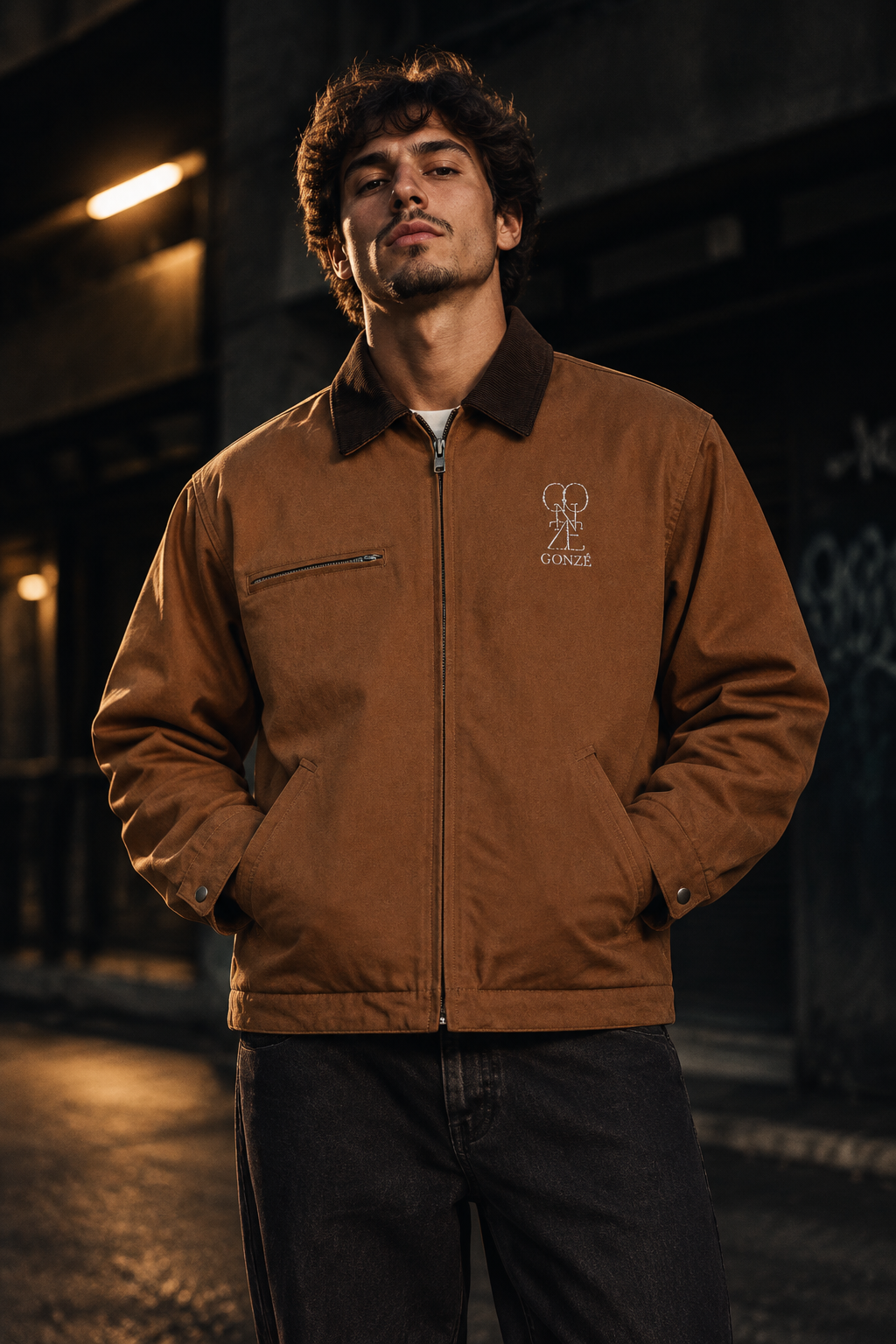 Modelo con chaqueta GONZÉ Skull Duck marrón